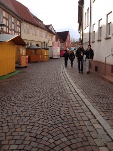 Glühwein and food stands line the street leading into town