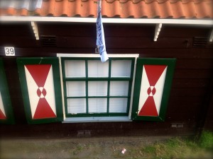 Typical window shades in Volendam, The Netherlands