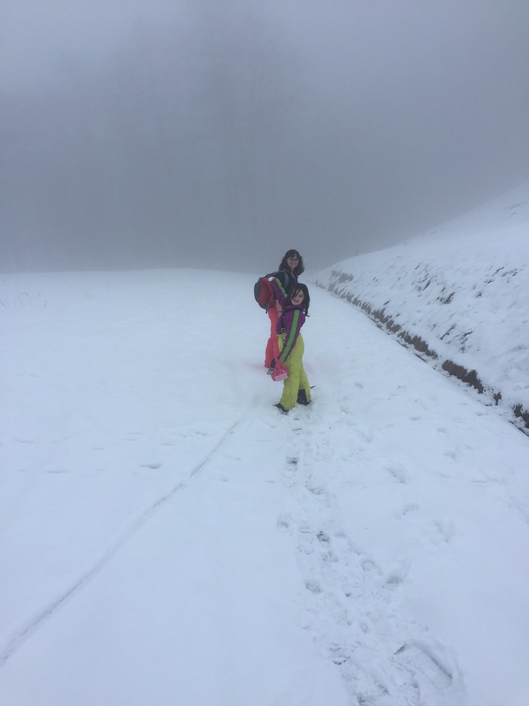 liechtenstein snow hike kid girl mother daughter europe winter hiking