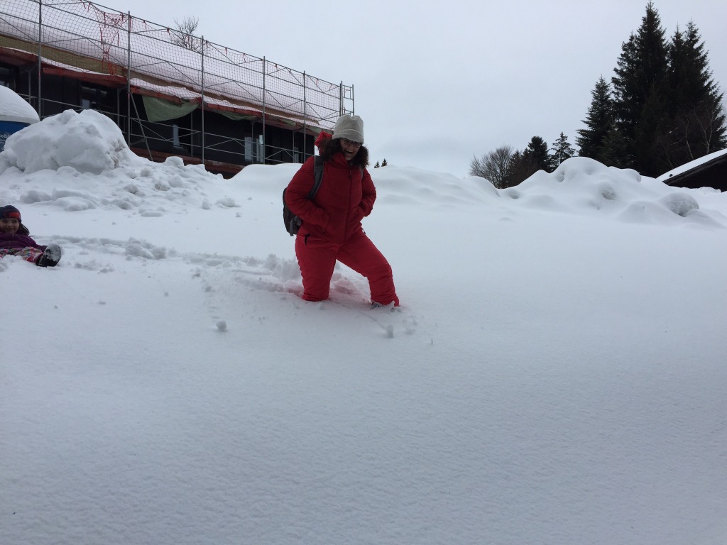 walking in the deep snow alps austrian