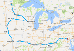 Insofar as Wisconsin Dells, WI is on the route from Bemidji, MN to Omaha, NE. Which it's not. 