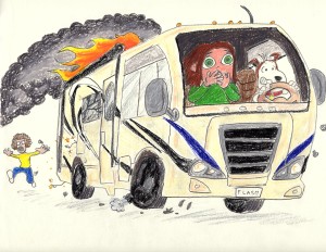 Aaron Parrott's perfect representation of a Martindale road trip, in the form of a flash sketch.